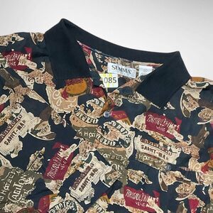 Vintage Summa Silk Hotel Carlton Print Button Up Shirt‎ Mens XL Short Sleeve